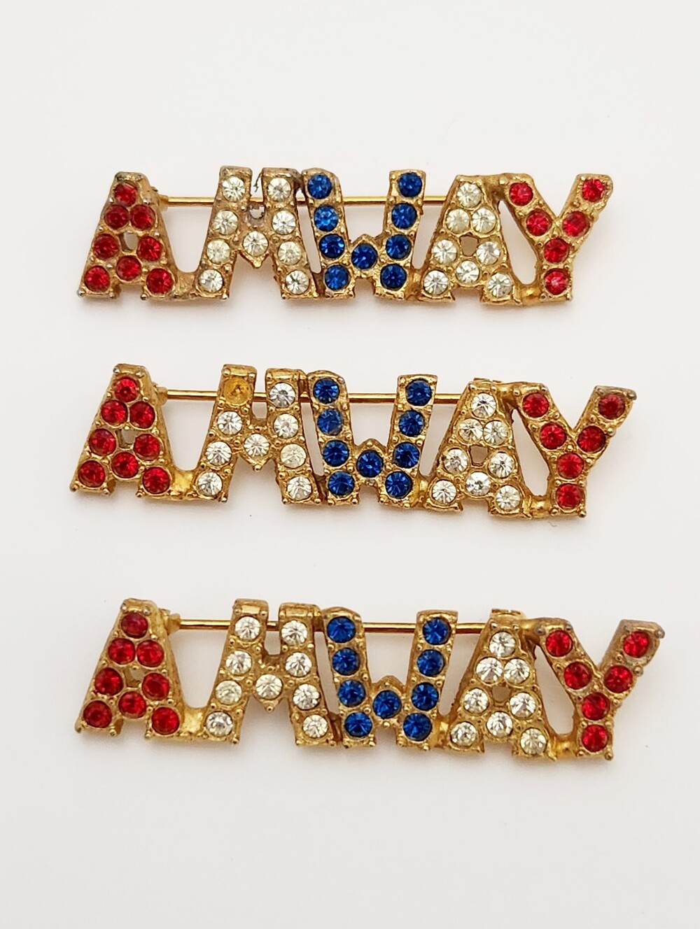 Vintage AMWAY Rhinestone Pins Lot of 3 Red White Blue Sales Award Brooch VTG